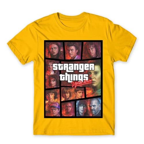 Sárga Stranger Things férfi rövid ujjú póló - GTA