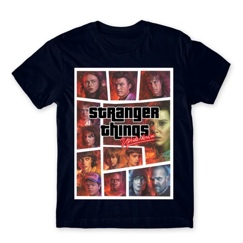 Sötétkék Stranger Things férfi rövid ujjú póló - GTA