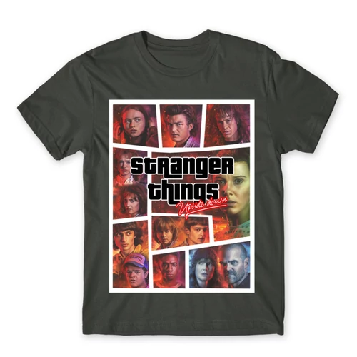 Sötétszürke Stranger Things férfi rövid ujjú póló - GTA