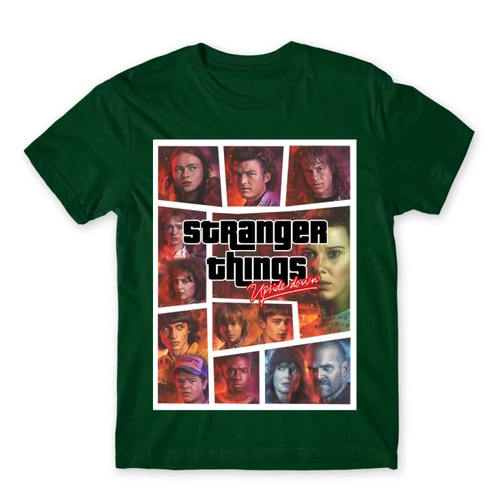 Sötétzöld Stranger Things férfi rövid ujjú póló - GTA