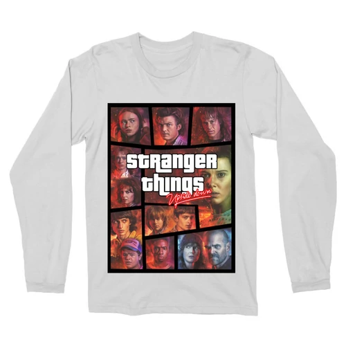 Fehér Stranger Things férfi hosszú ujjú póló - GTA