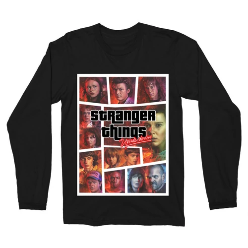 Fekete Stranger Things férfi hosszú ujjú póló - GTA
