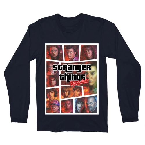Sötétkék Stranger Things férfi hosszú ujjú póló - GTA