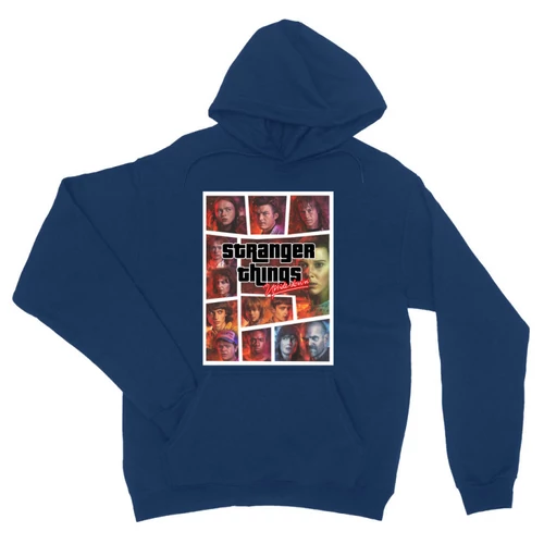 Királykék Stranger Things unisex kapucnis pulóver - GTA