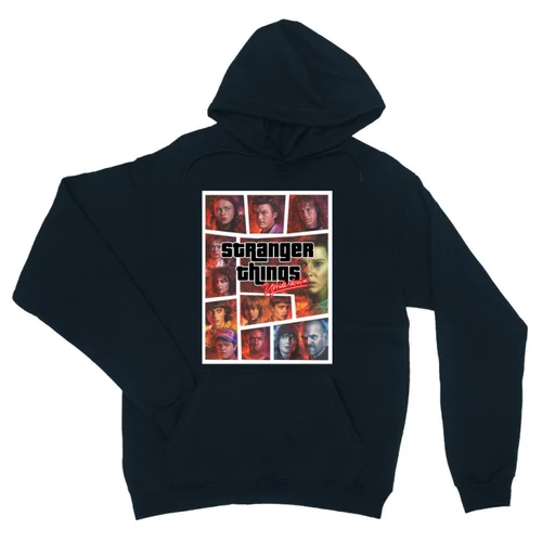 Sötétkék Stranger Things unisex kapucnis pulóver - GTA