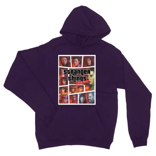 Sötétlila Stranger Things unisex kapucnis pulóver - GTA
