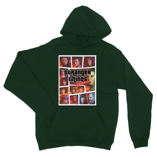 Sötétzöld Stranger Things unisex kapucnis pulóver - GTA