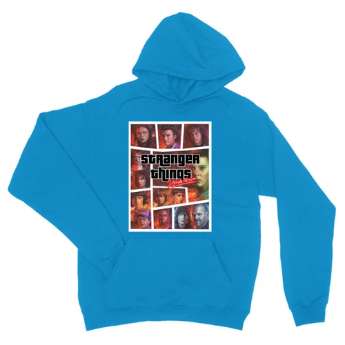 Zafírkék Stranger Things unisex kapucnis pulóver - GTA
