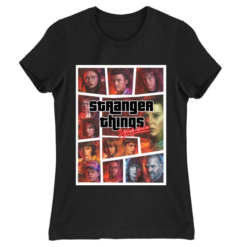Fekete Stranger Things női rövid ujjú póló - GTA