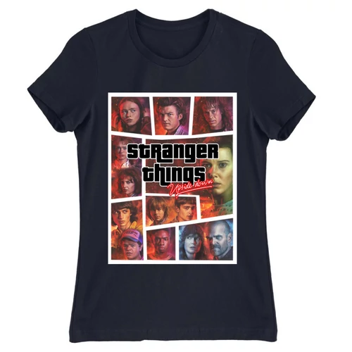 Sötétkék Stranger Things női rövid ujjú póló - GTA