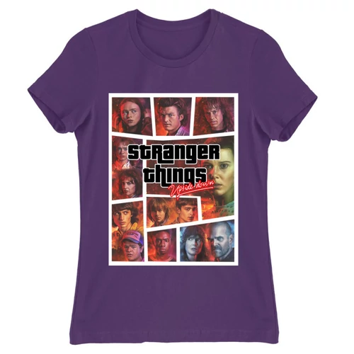 Sötétlila Stranger Things női rövid ujjú póló - GTA