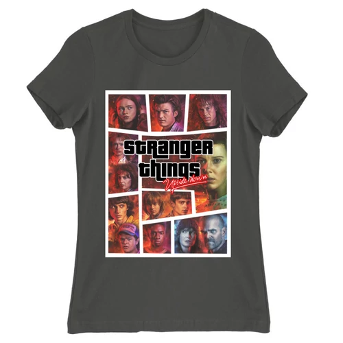 Sötétszürke Stranger Things női rövid ujjú póló - GTA