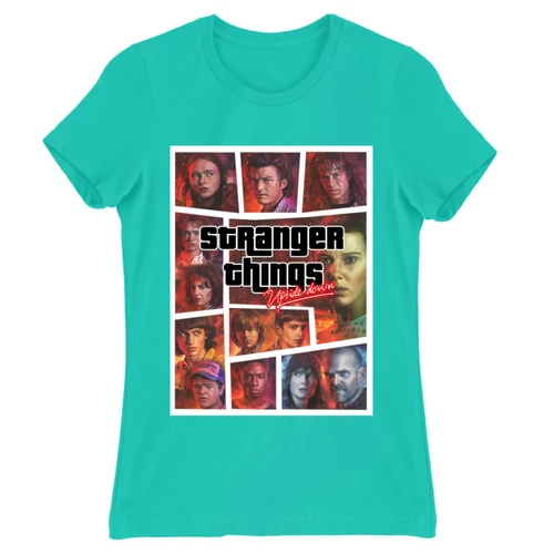 Türkiz Stranger Things női rövid ujjú póló - GTA
