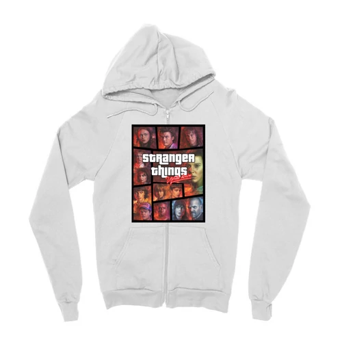 Fehér Stranger Things zipzáros pulóver - GTA