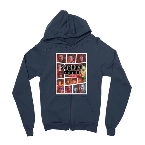 Sötétkék Stranger Things zipzáros pulóver - GTA