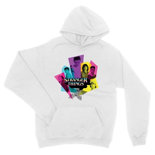 Fehér Stranger Things unisex kapucnis pulóver - Retro