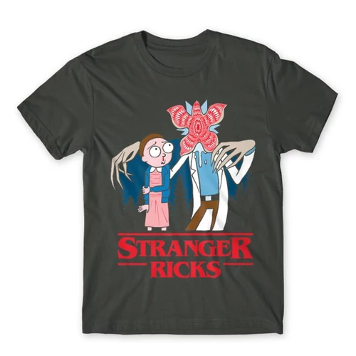Sötétszürke Stranger Things férfi rövid ujjú póló - Stranger Ricks