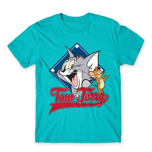 Atollkék Tom és Jerry férfi rövid ujjú póló - Badge