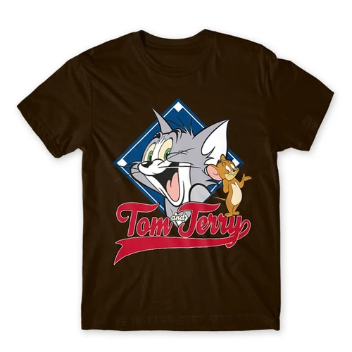 Barna Tom és Jerry férfi rövid ujjú póló - Badge