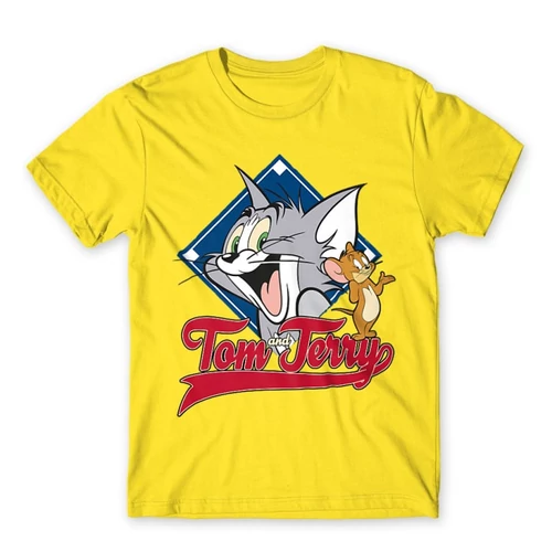 Citromsárga Tom és Jerry férfi rövid ujjú póló - Badge