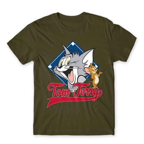 Khaki Tom és Jerry férfi rövid ujjú póló - Badge