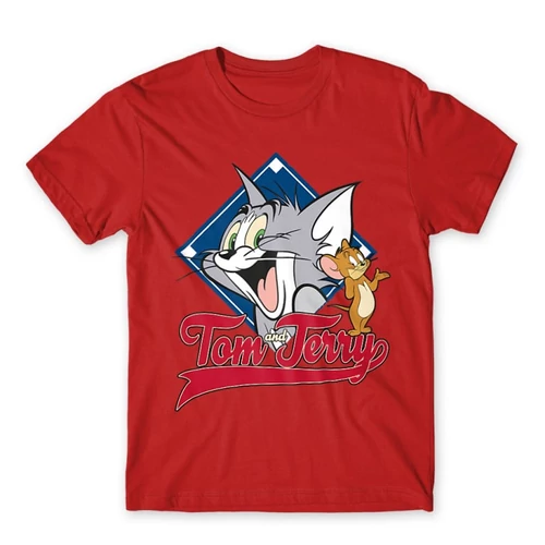 Piros Tom és Jerry férfi rövid ujjú póló - Badge