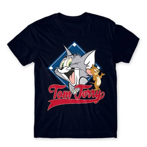 Sötétkék Tom és Jerry férfi rövid ujjú póló - Badge