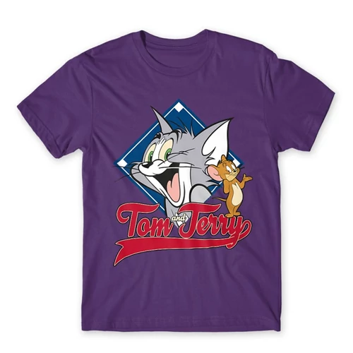 Sötétlila Tom és Jerry férfi rövid ujjú póló - Badge
