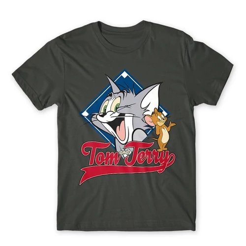 Sötétszürke Tom és Jerry férfi rövid ujjú póló - Badge