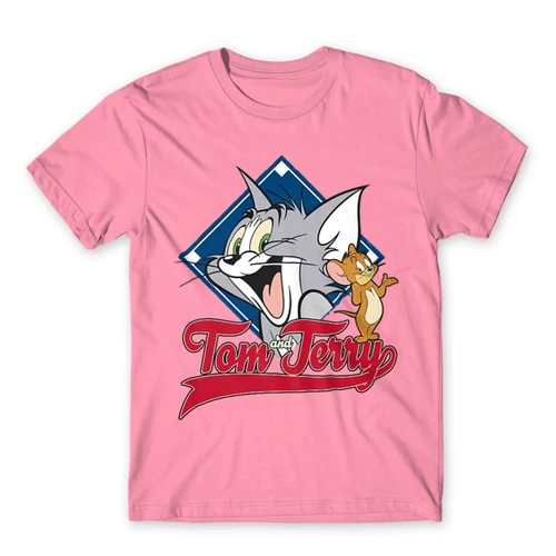 Világos rózsaszín Tom és Jerry férfi rövid ujjú póló - Badge