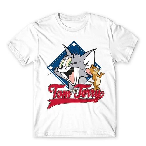 Fehér Tom és Jerry gyerek rövid ujjú póló - Badge