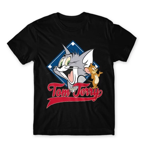 Fekete Tom és Jerry gyerek rövid ujjú póló - Badge