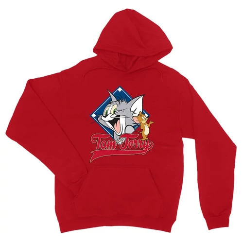 Piros Tom és Jerry unisex kapucnis pulóver - Badge