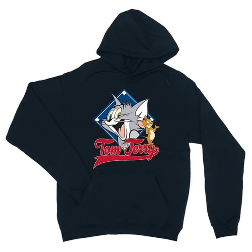 Sötétkék Tom és Jerry unisex kapucnis pulóver - Badge