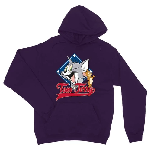 Sötétlila Tom és Jerry unisex kapucnis pulóver - Badge