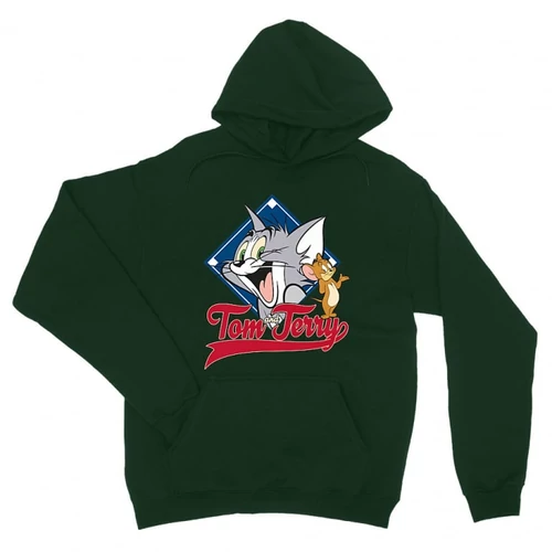 Sötétzöld Tom és Jerry unisex kapucnis pulóver - Badge