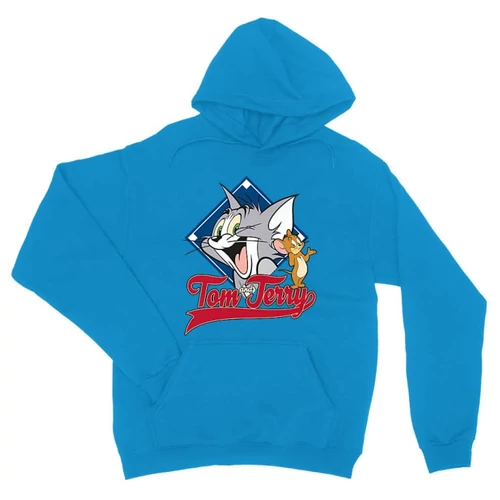 Zafírkék Tom és Jerry unisex kapucnis pulóver - Badge