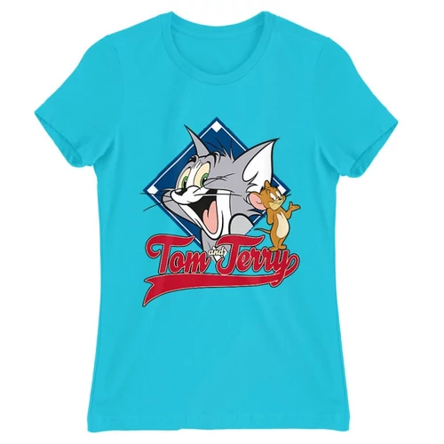 Atollkék Tom és Jerry női rövid ujjú póló - Badge