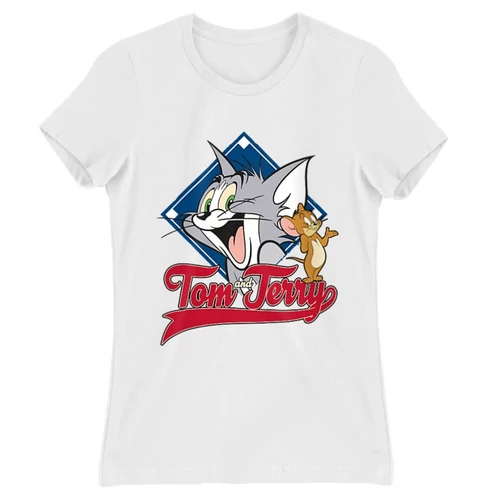 Fehér Tom és Jerry női rövid ujjú póló - Badge