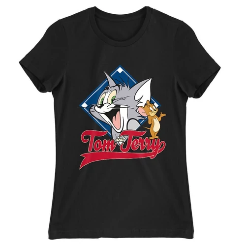 Fekete Tom és Jerry női rövid ujjú póló - Badge