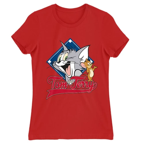 Piros Tom és Jerry női rövid ujjú póló - Badge
