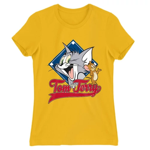 Sárga Tom és Jerry női rövid ujjú póló - Badge