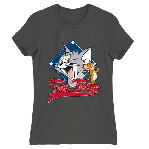 Sötétszürke Tom és Jerry női rövid ujjú póló - Badge