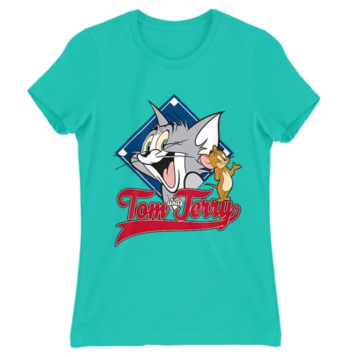 Türkiz Tom és Jerry női rövid ujjú póló - Badge