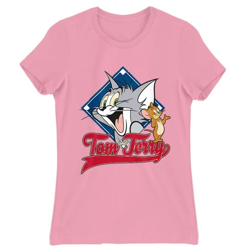 Világos rózsaszín Tom és Jerry női rövid ujjú póló - Badge