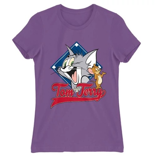 Világoslila Tom és Jerry női rövid ujjú póló - Badge
