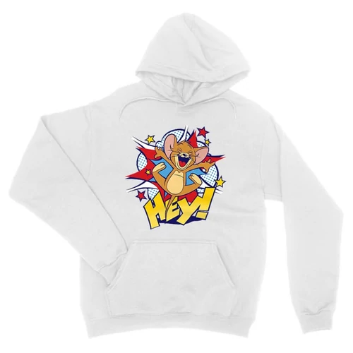 Fehér Tom és Jerry unisex kapucnis pulóver - Hey