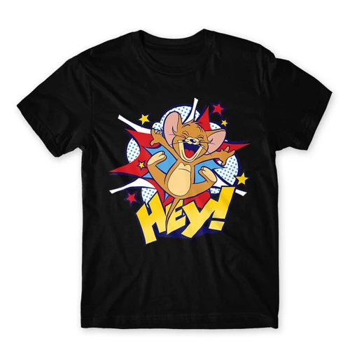 Fekete Tom és Jerry férfi rövid ujjú póló - Hey