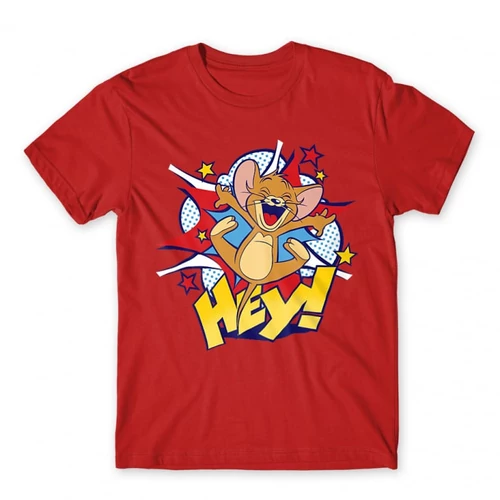 Piros Tom és Jerry férfi rövid ujjú póló - Hey