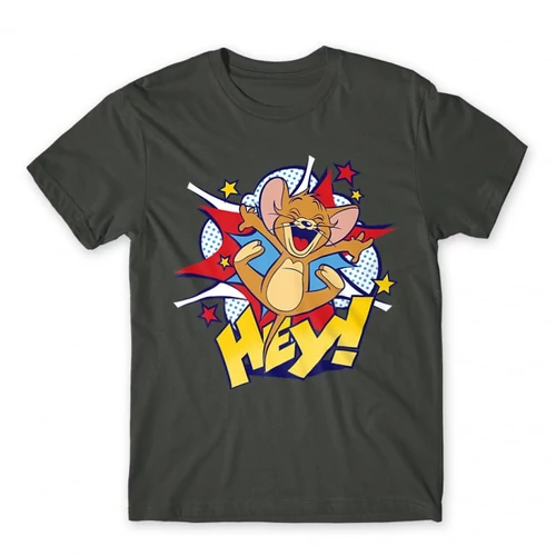 Sötétszürke Tom és Jerry férfi rövid ujjú póló - Hey